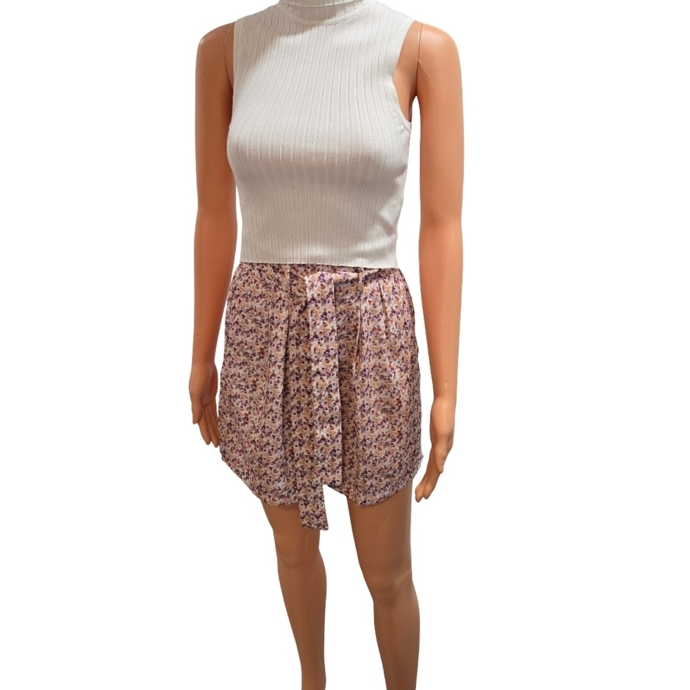 Zara Pink and White High Waist Bubble Shorts Tie Front (New)